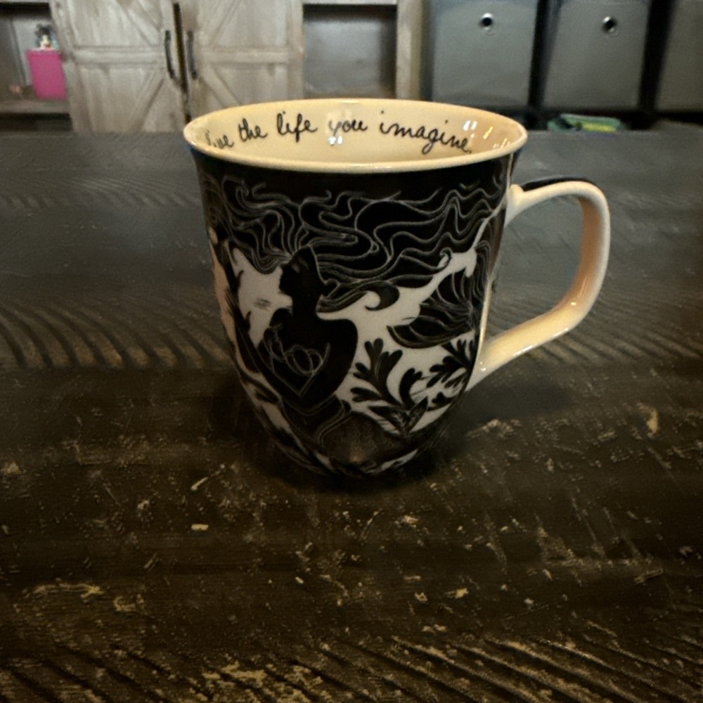 Karma Mermaid Mug "Live The Life You Imagine" Black White Boho Coffee Tea Mug